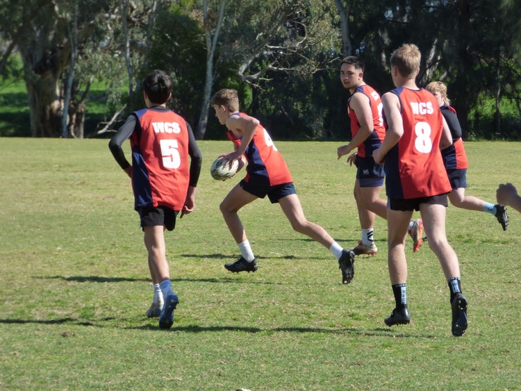 Touch football team on the field